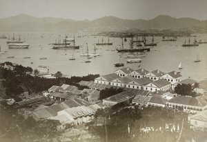 View of the Naval Yard and the busy Victoria Harbour, Hong Kong