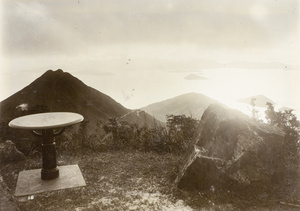 A table and view of Mount Davis from Pinewood Battery, Hong Kong
