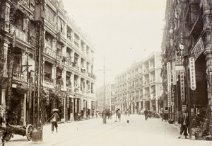 Shop signs and pedestrians, Queen's Road, Hong Kong