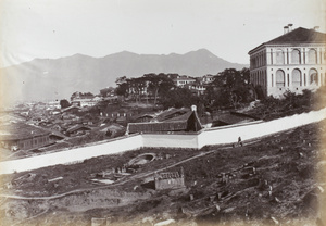 Cemetery and houses, Foochow, 1880s