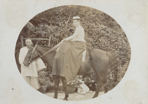 Miss A.B. Gittins on 'Uplands', with groom