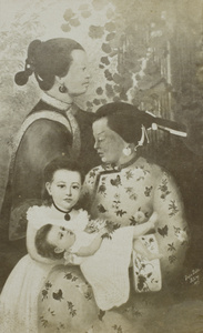 A photograph of a painting by Bessie L'Evesque Pirkis, of Amy Pirkis and baby Georgie Pirkis, with their Chinese amahs