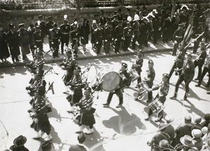 Scots Guards marching, with band, Peking