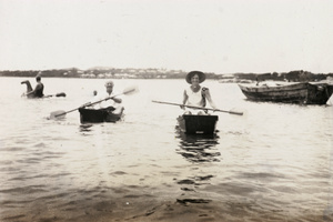 Paddling boats and riding a horse swimming float, Beidaihe