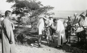 Mary Lampson, Ann Phipps and others, going for a donkey ride, Beidaihe