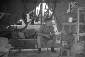 American Marine in a tent by a checkpoint, Shanghai