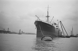 SS 'Irisbank' cargo ship, with mooring buoy, Shanghai