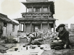 Picnic on the city wall, Peking, 1919
