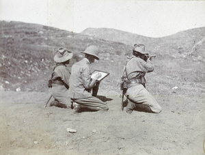 Captain Toke and two men at the shooting range, 1st Chinese Regiment