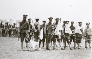 Whampoa cadets with banners and flags, protest rally Canton, June 1925