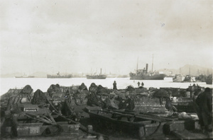 Barges and steamships in frozen harbour, Chefoo