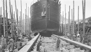 SS Tencho Maru being launched, Taikoo Dockyard, Hong Kong, 1911