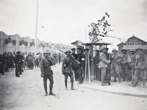 Soldiers near the Shanghai Nanking Railway Goods Depot, Shanghai, during the Xinhai Revolution