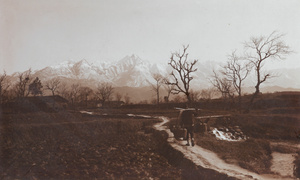 A porter on a path by fields