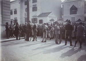 Foreign volunteers outside Margaret Hospital, during January 1911 riots, Hankow